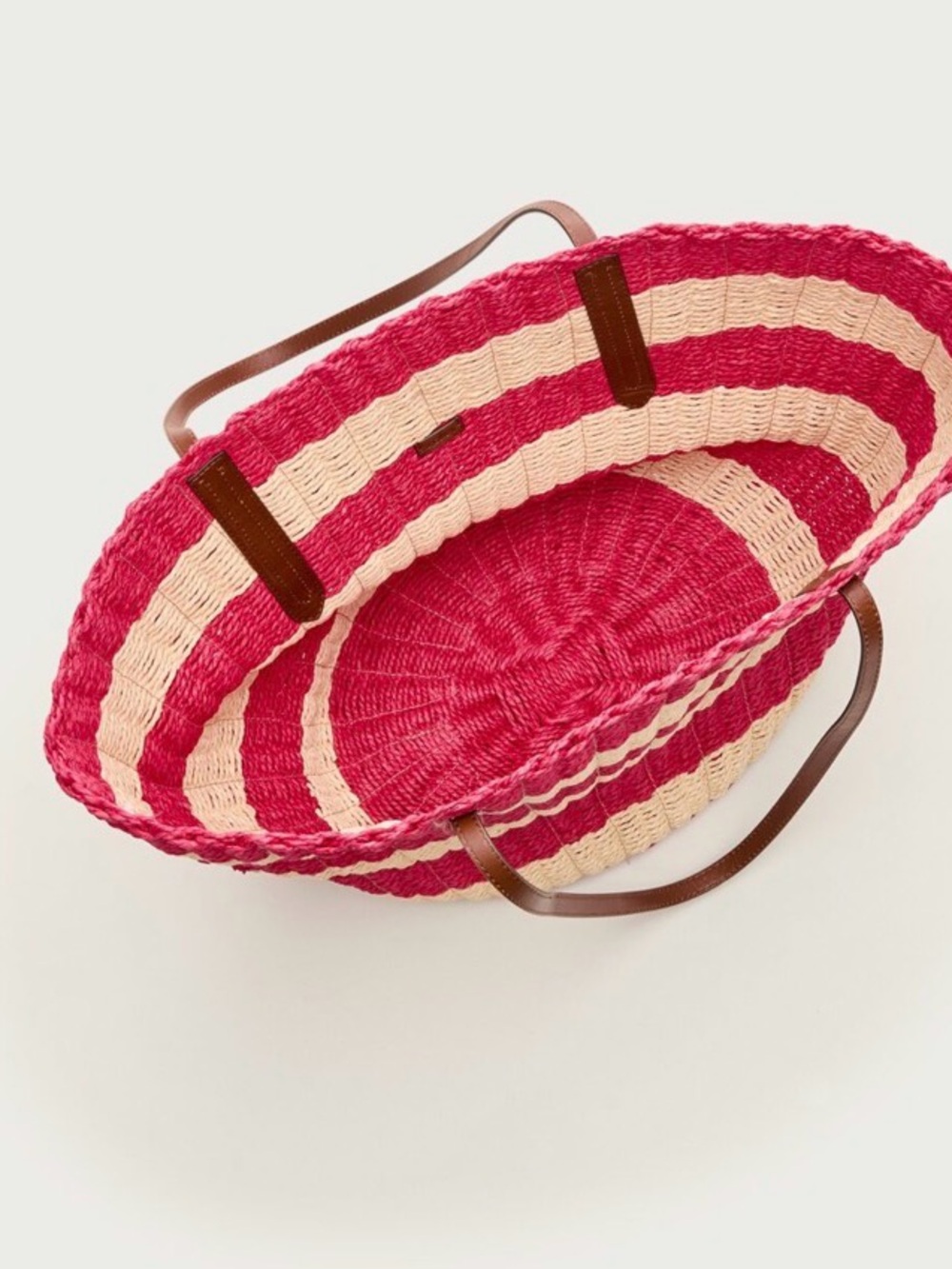 J Crew Como woven straw tote in stripe passion rouge - Picture 2 of 8